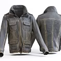 Gray Utility Style Jacket With Multiple Pockets Front And Back Views 3d model
