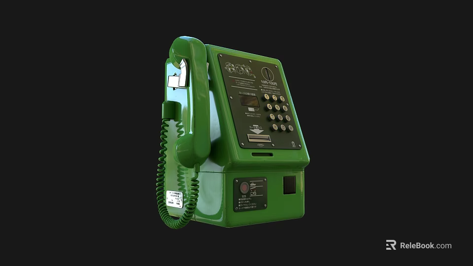 Green Public Telephone Booth with Keypad and Handset for Emergency Use 3d model 