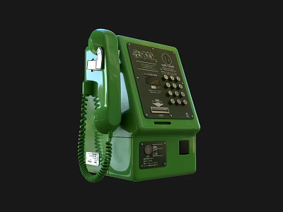 Green Public Telephone Booth with Keypad and Handset for Emergency Use 3d model