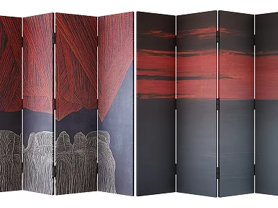 Multi Panel Folding Screen With Artistic Design And Modern Colors 3d model