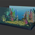 Stunning Aquarium with Vibrant Red Fish Green Aquatic Plants Rocks and Blue Water Background
