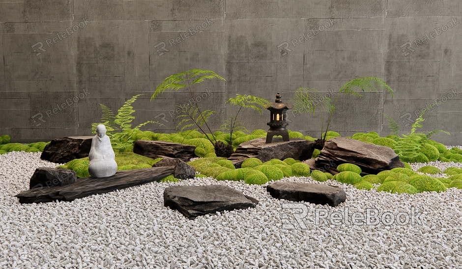 Landscape Stone Moss Terrain Ferns Courtyard Sits Courtyard Micro Landscape model