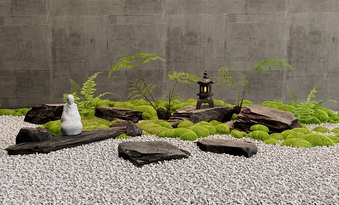 Landscape Stone Moss Terrain Ferns Courtyard Sits Courtyard Micro Landscape 3d model