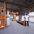 KELME Clothing Store with Orange Black Striped Storefront People at Entrance and Large Screen