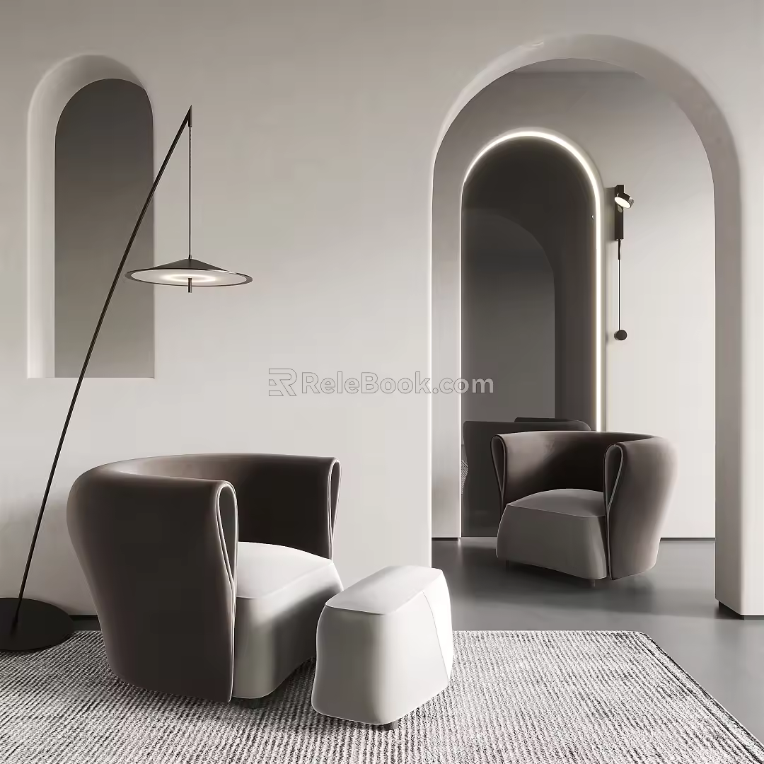 Modern Single Sofa Pedal Fabric Sofa Floor Lamp 3d model