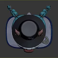 Cartoon Creature With NYX Hat Tongue Out White Mustache And Blue Tail On Stacked Books