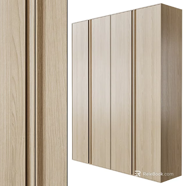 Modern Minimalist Wooden Wardrobe With Panel Doors And Wood Grain Design 3d model 