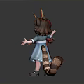 3D Cartoon Characters With Boy Red Shirt Girl Cat Ears Striped Tail Blue Dress