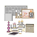 Stylish Decorative Ornaments Set With Lamp Candles Picture Frames And Storage Boxes 3d model