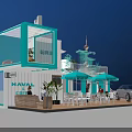 HAVAL Coffee Bar With Blue White Container Structure And Silver SUV Car Near Tower