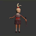 Female Cartoon Game Character With Purple Dress Red Belt Staff And White Hair Decoration