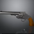 Classic Silver Revolver With Metal Barrel Wooden Grip Reflective Surface And Gray Background