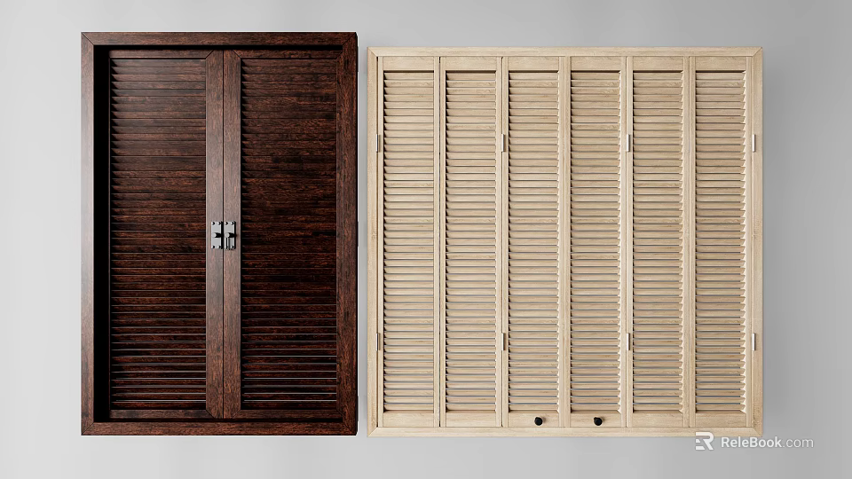 Wooden Dark Brown and Light Beige Shutters Interior Design Ideas 3d model 