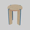 Simple Natural Plywood Round Stool With Unique Blue Edge Design For Modern Minimalist Home Decor