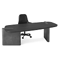 Modern Office Desk And Wheeled Chair Set With Wooden Top And Leather Seat