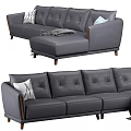 Gray Leather Sectional Sofa With Decorative Pillows Throw Blanket And Wooden Legs