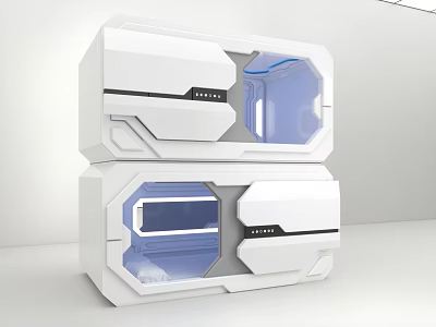 White Stacked Modern Tech Inspired Device With Transparent Windows And Blue Lighting 3d model
