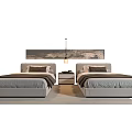 Modern Single Beds Bedroom Interior With Wall Art Nightstand And Pendant Light