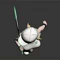 Cute Child in White Green Sportswear with Cap Holding Tennis Racket