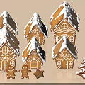 Festive Gingerbread Houses With Snowy White Icing Gingerbread Men Star Cookies And Tree