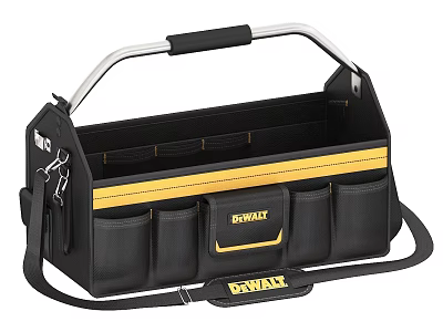 DEWALT Black Tool Bag With Multiple Pockets Metal Handle And Shoulder Strap 3d model