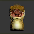 Realistic 3D Monster Head Model With Open Mouth Sharp Teeth Yellow Brown Skin And Mane