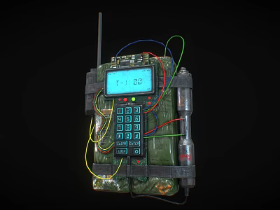 Homemade Electronic Device With Digital Display Keypad Antenna Wires And Cylindrical Components 3d model