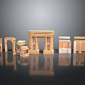 Beige Ornamental Stone Components With Arches Columns Bases On Black Background