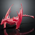 Detailed Red Dragon Sculpture With Intricate Wings On Reflective Black Surface