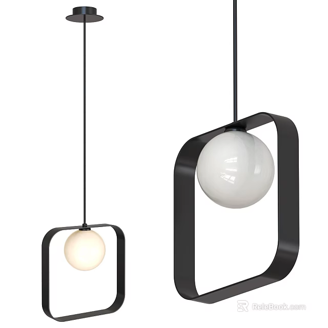 Modern Pendant Lights With Black Frame And White Spherical Shade Design 3d model