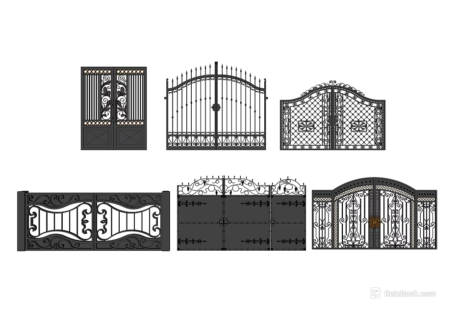 Decorative Iron Entrance Gates With Various Forged Patterns And Arched Designs 3d model 