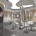 Modern Beauty Salon Interior Design With Arched Mirrors And Stylish Chairs