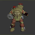 Mechanical Diving Character in Retro Gold Red Gear with Round Helmet Windows and Tool
