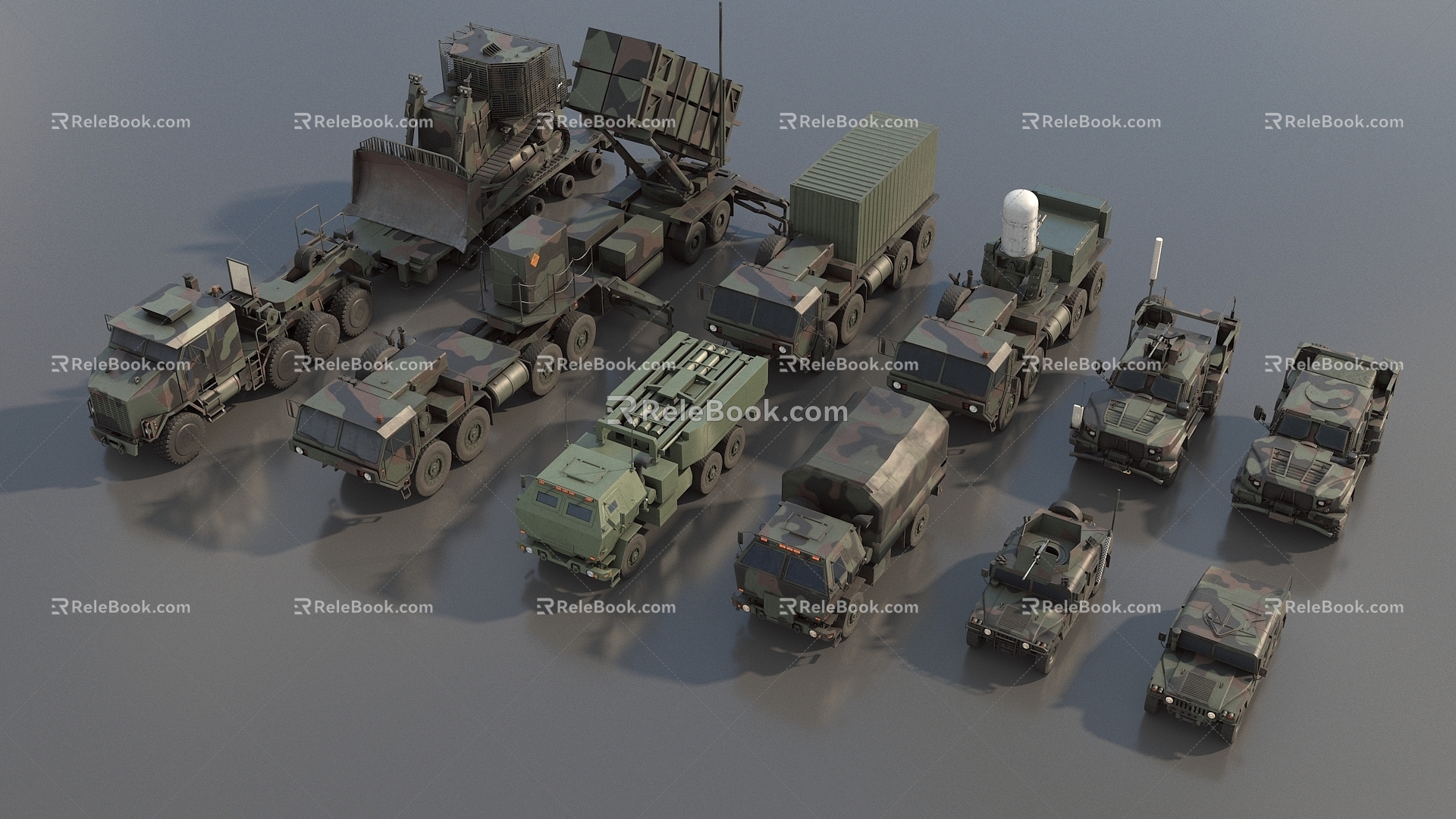 Military Vehicle Military Vehicle U.S. Military Vehicle Combination Guided Vehicle Material Transport Vehicle Antiaircraft Gun Low Face Number Low Model Simple Model Film and Television Grade Super Realistic High Precision 3d model