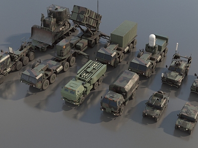 Military Vehicle Military Vehicle U.S. Military Vehicle Combination Guided Vehicle Material Transport Vehicle Antiaircraft Gun Low Face Number Low Model Simple Model Film and Television Grade Super Realistic High Precision 3d model