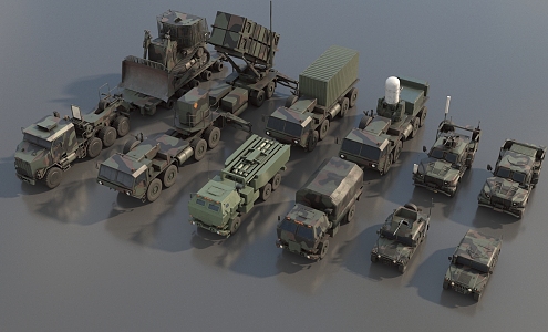 Military Vehicle Military Vehicle U.S. Military Vehicle Combination Guided Vehicle Material Transport Vehicle Antiaircraft Gun Low Face Number Low Model Simple Model Film and Television Grade Super Realistic High Precision 3d model