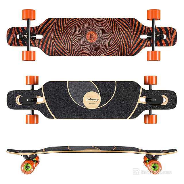 Stylish Longboards With Orange Wheels And Unique Designs 3d model 