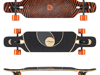 Stylish Longboards With Orange Wheels And Unique Designs 3d model