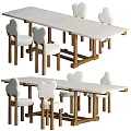 Rectangular Dining Table Set with Wooden Frame White Tabletop and Upholstered Chairs 3d model