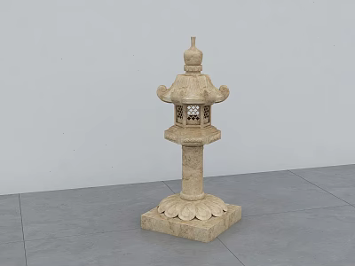 Traditional Stone Outdoor Lantern With Ornate Top And Lotus Base For Garden Patio 3d model