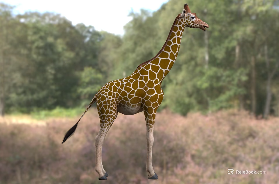 Giraffe Lizard In Natural Habitat With Green Forest And Grassland Background 3d model 
