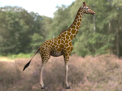 Giraffe Lizard In Natural Habitat With Green Forest And Grassland Background 3d model