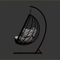 Black Rattan Spherical Hanging Chair With White Cushions And Circular Base