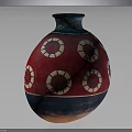 Traditional Red Ceramic Vase With Blue And White Circular Decorative Patterns 3d model