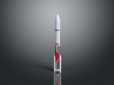 White Space Rocket Model With Red Boosters On Gray Background 3d model