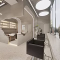 GL Hair Salon Interior Design With Illuminated Logo Reception Desk And Green Plants