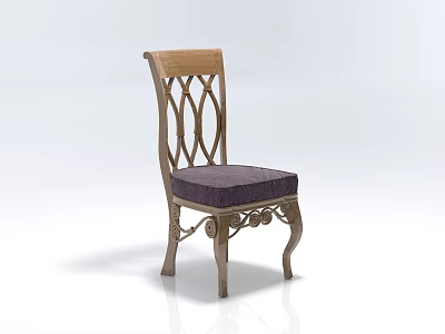Classic Wooden Single Chair With Carved Backrest And Purple Upholstered Seat 3d model