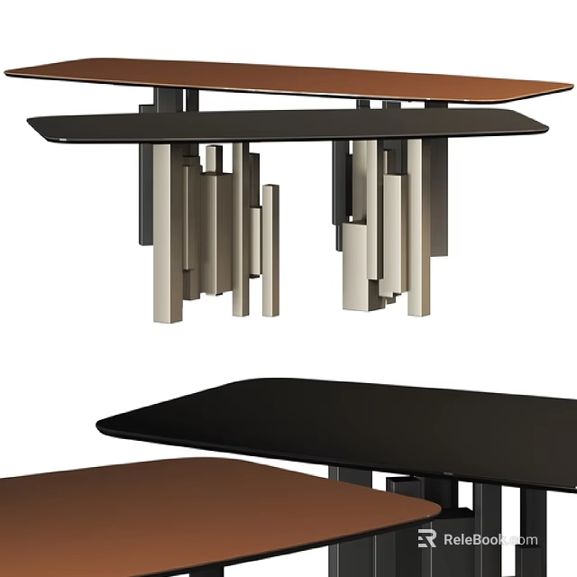 Modern Side Table Design With Black Brown Top And Unique Metal Legs Structure 3d model