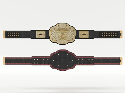 Two Classic Championship Belts with Gold Emblem Black Straps Red Accents 3d model