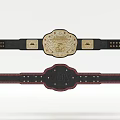 Two Classic Championship Belts with Gold Emblem Black Straps Red Accents